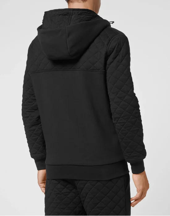 Hoodie Sweatjacket Full Zip Quilted Hexagon