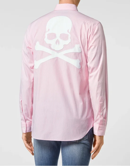 Cotton pinstripes Shirt Playboy Cut LS Skull