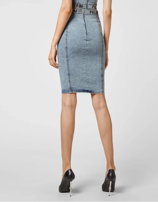 Denim Super Stretch Skirt Stones  Philipp Plein TM with Crystals