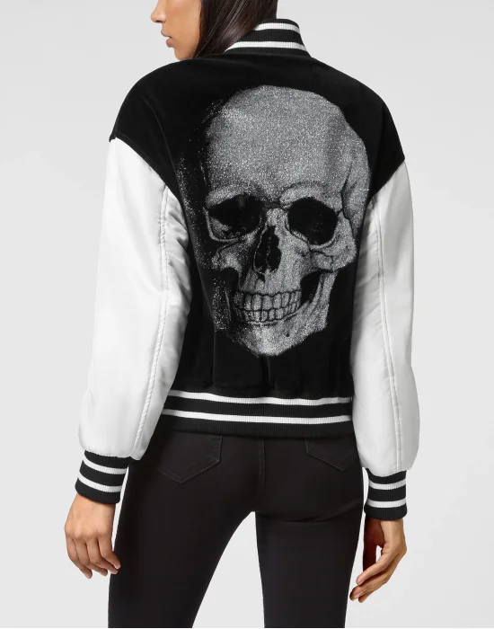 Velvet Bomber Jacket Skull with Crystals
