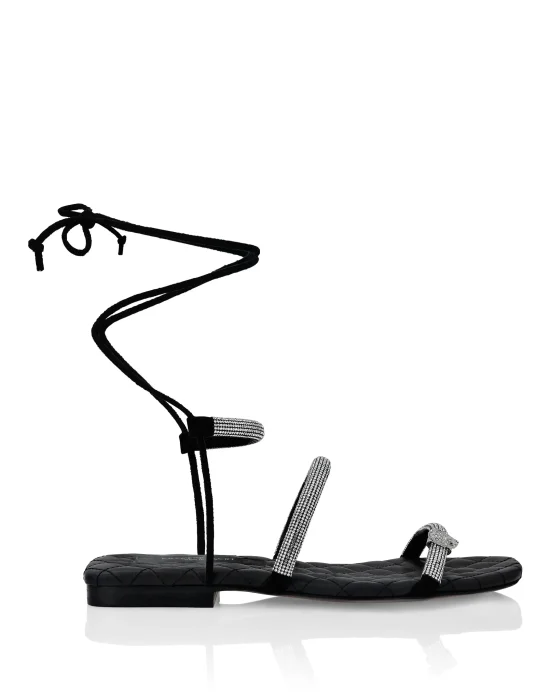 Matelasse Sandals Flat with Crystals