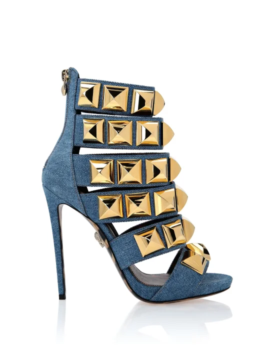 Denim Sandals High Heels Studs