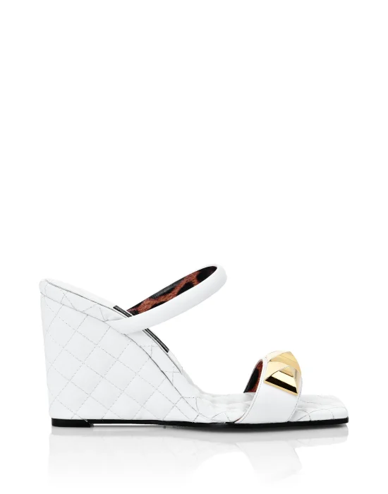 Leather Sandals Wedge Matelassé Studs