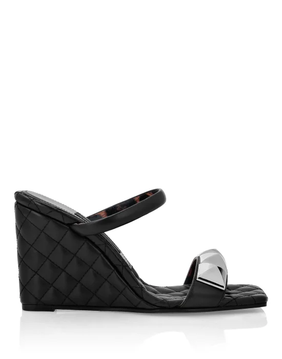 Leather Sandals Wedge Matelassé Studs