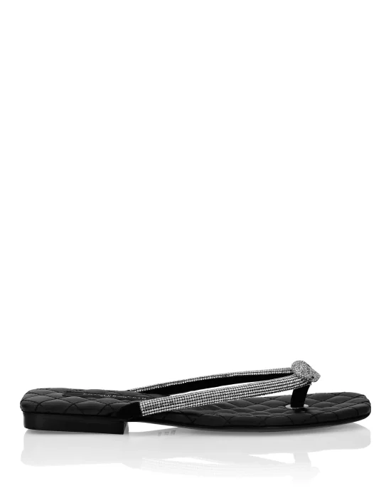 Leather Flip Flop Crystal Skull