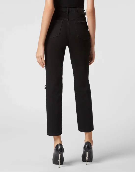 Denim Trousers Boyfriend Paillettes