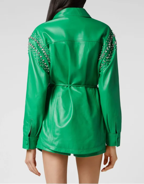 Oversize Leather Shirt Crystal