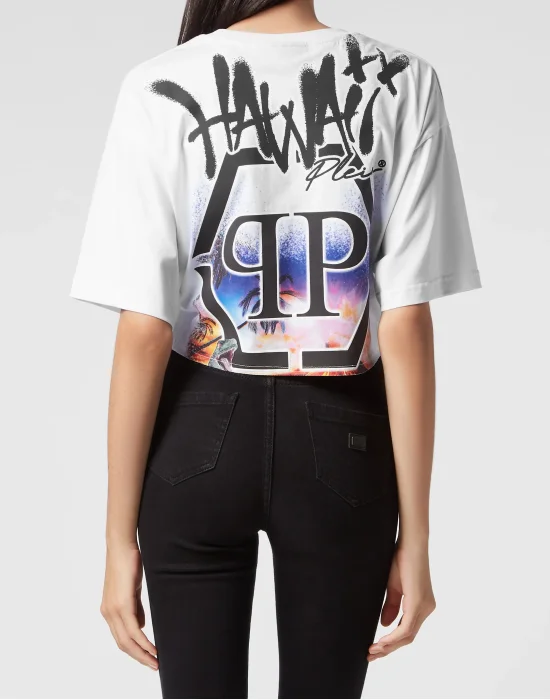 Cropped T-shirt Round Neck Hawaii