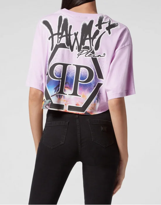 Cropped T-shirt Round Neck Hawaii