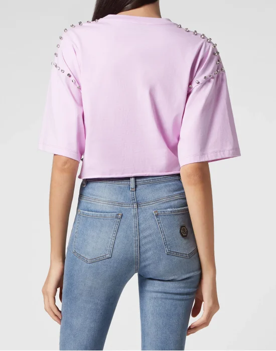 Cropped T-shirt With Tie Detail Iconic Plein
