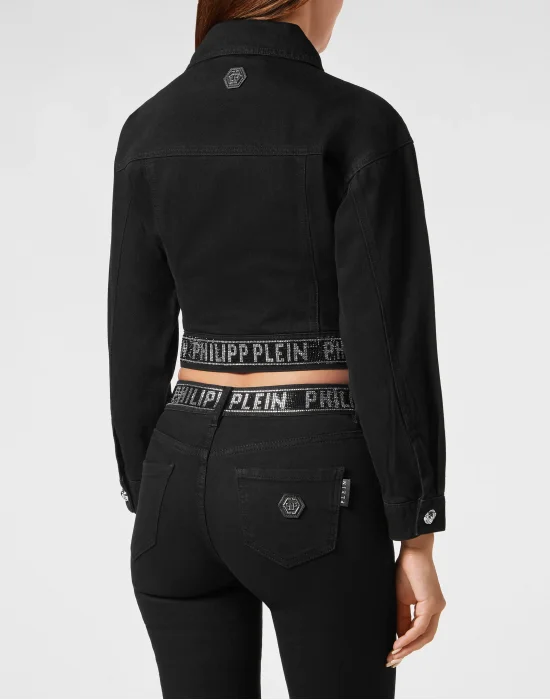 Denim Cropped Jacket Crystal