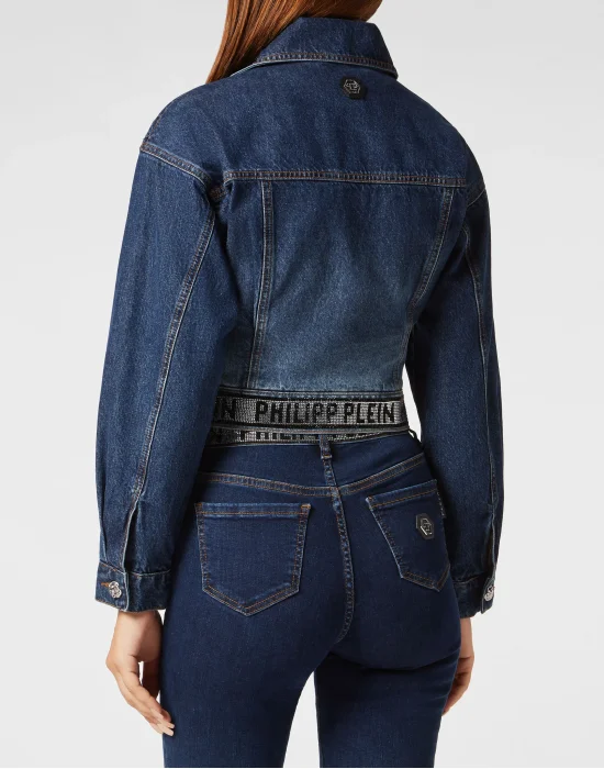 Denim Cropped Jacket Crystal