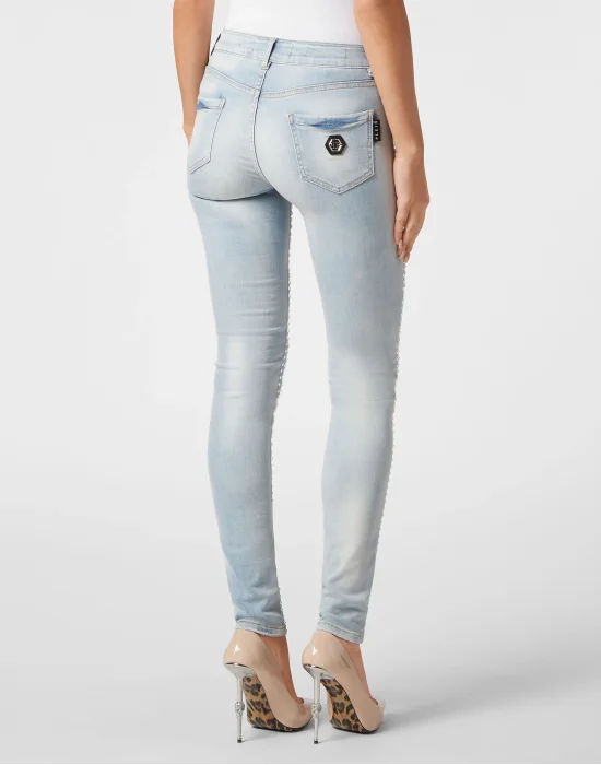 Denim Jeggins Crystal Pinstripe