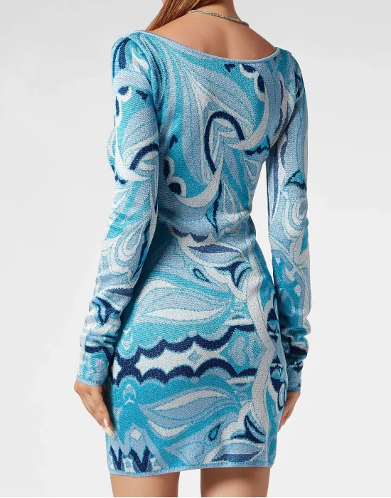 Lurex Knit Mini Dress Crystal Stripe