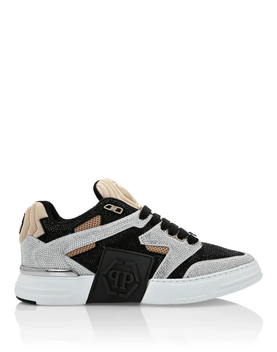 Mix Leather Lo-Top Sneakers Strass
