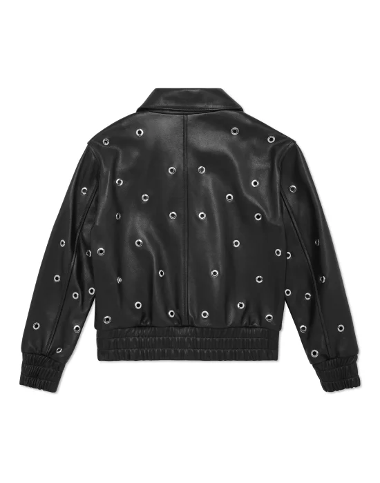 Cropped Leather Bomber LS Eyelet