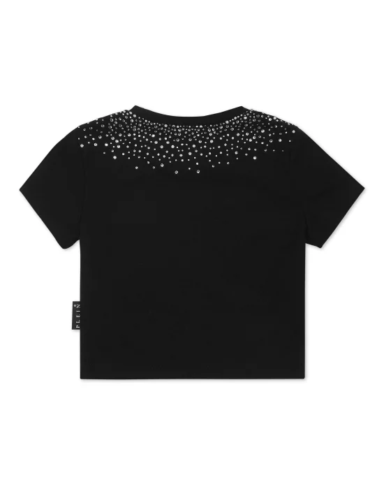 Cropped T-shirt Strass Round Neck SS Hexagon