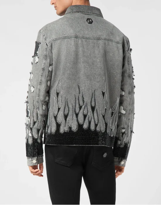 Denim Oversize Jacket LS Strass Flame
