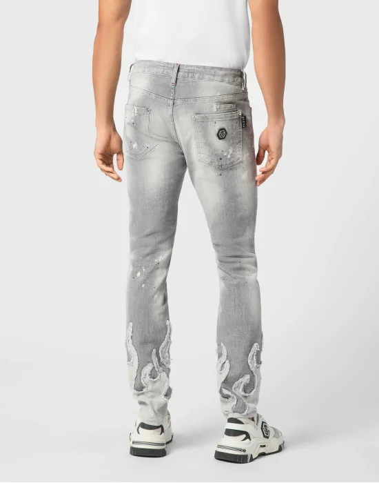 Denim Super Straight Cut Fit Trousers Flame