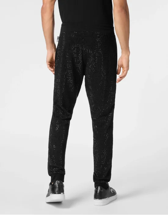 Trousers Jogging Nylon Inserts Monogram Strass