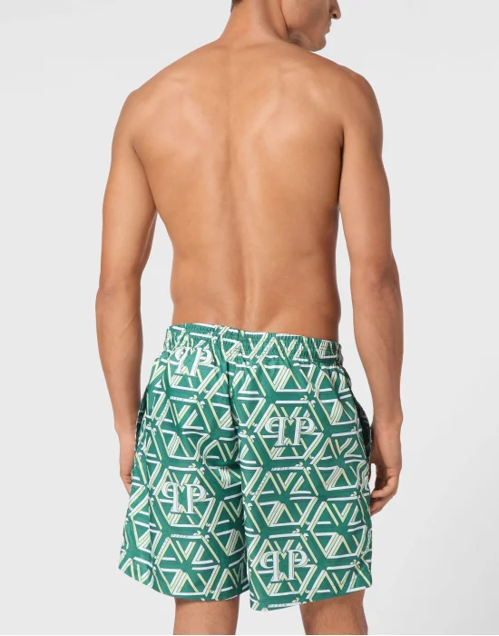 Jogging Printed Shorts with Hexagon Monogram