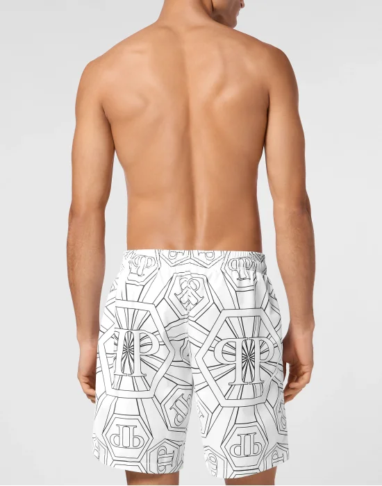 Jogging Printed Shorts with Hexagon Monogram