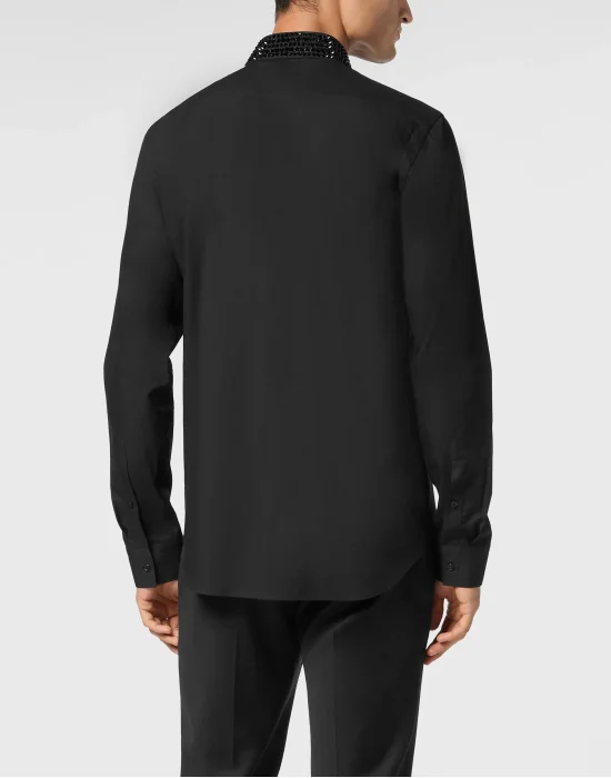 Black Tie Shirt LS Strass Skull&Bones