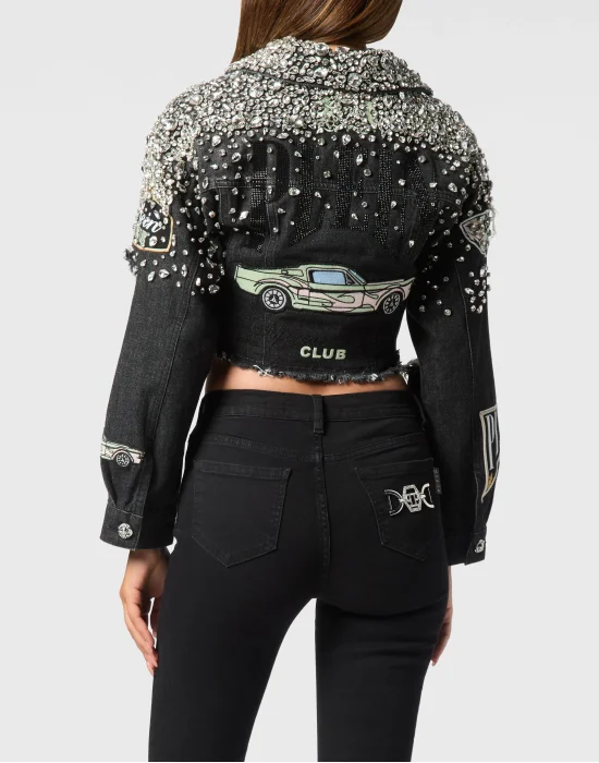 Denim Cropped Jacket LS Stones Cars Racing