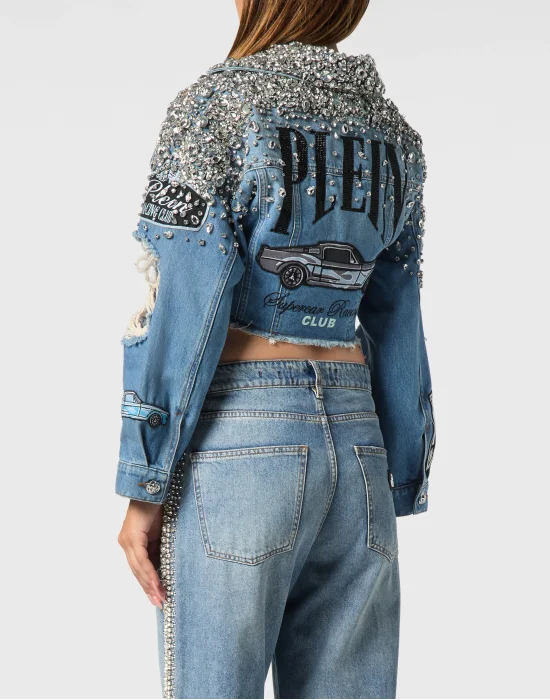 Denim Cropped Jacket LS Stones Cars Racing