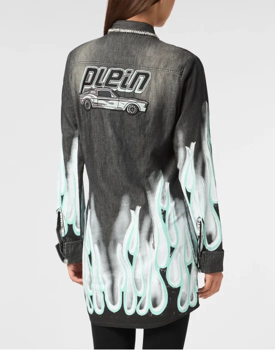 Denim Shirt LS Flame Racing