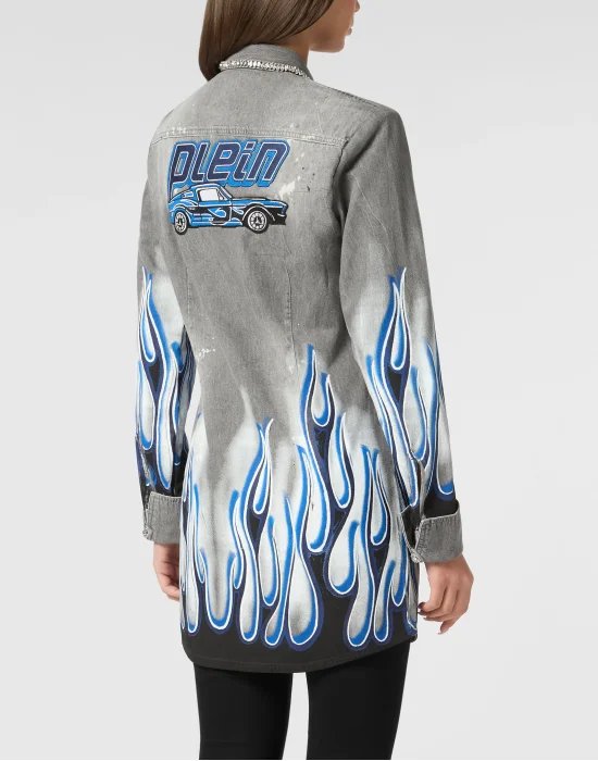 Denim Shirt LS Flame Racing