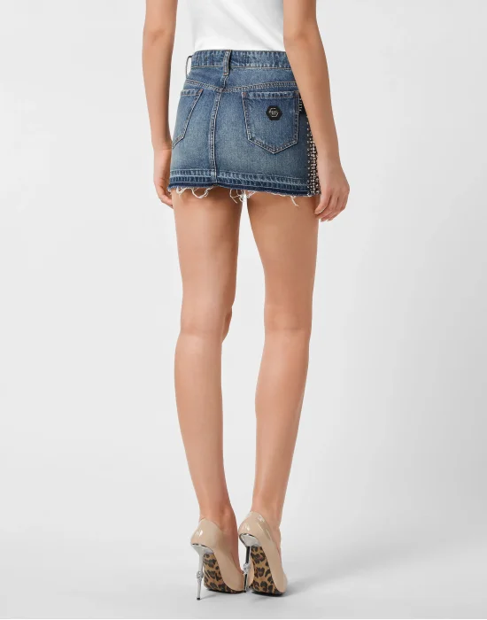 Denim Mini Skirt Rib Strass