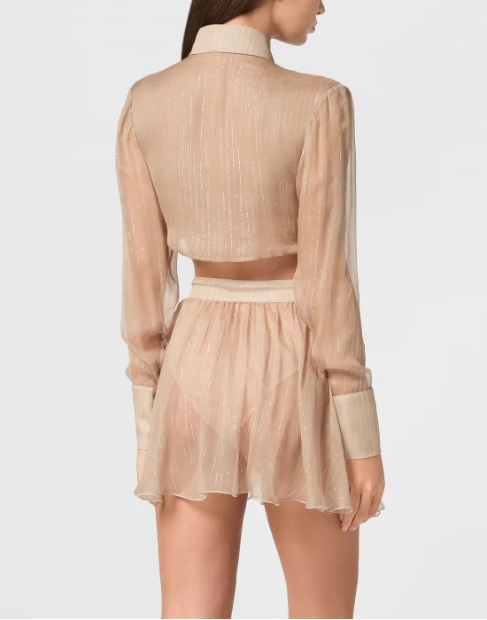 Chiffon Lurex Mini Shirt Dress LS Signature