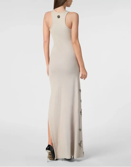 Jersey Rib Long Dress Flowers