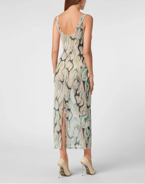 Tulle Tank Top Long Dress Flame