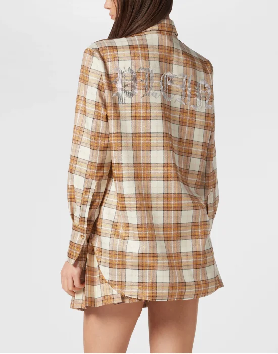 Checked Oversize Shirt LS Strass Flame