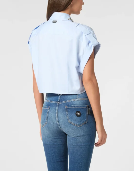 VOLANT CROPPED SHIRT SS STRASS