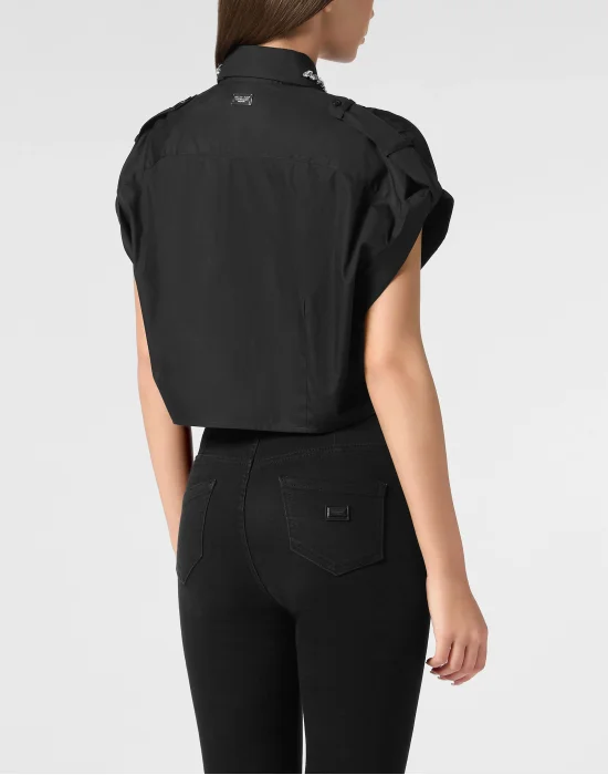 VOLANT CROPPED SHIRT SS STRASS