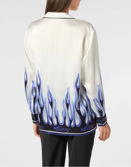 SATIN PIJAMA SHIRT LS FLAMES