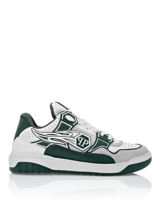 Mix Leather Lo-Top Sneakers Strass Hexagon