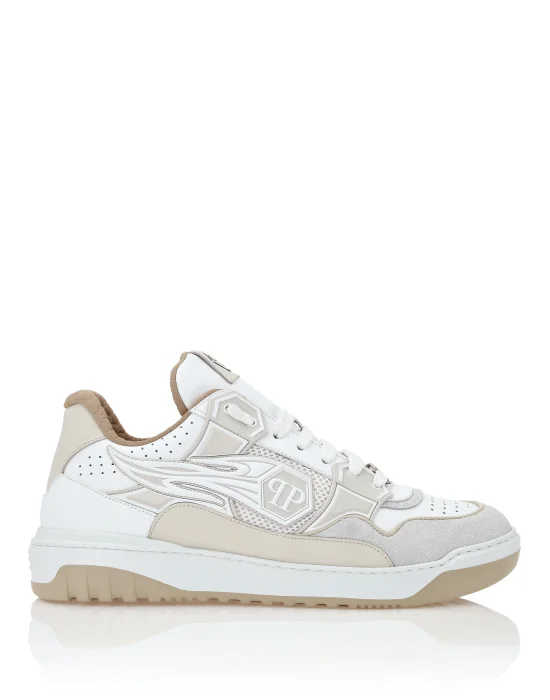 Mix Leather Lo-Top Sneakers Strass Hexagon