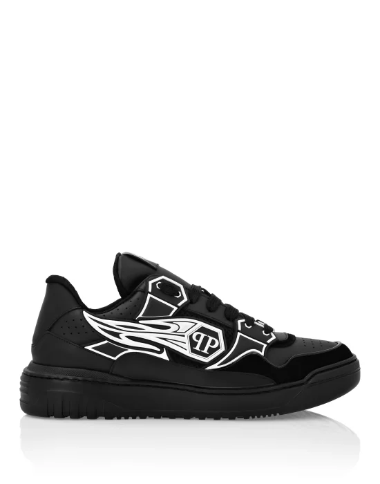 Mix Leather Lo-Top Sneakers Strass Hexagon
