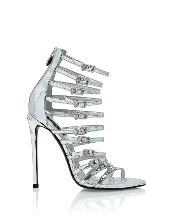 Mirror Leather Sandals High Plein Heels Skull