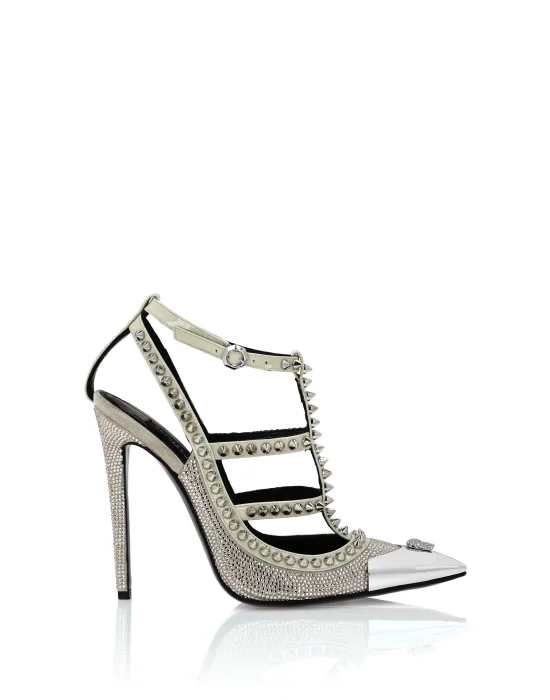 Leather Strass Sandals High Heels Studs
