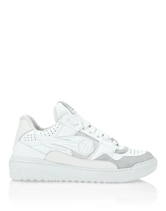 Mix Leather Lo-Top Sneakers Strass Hexagon