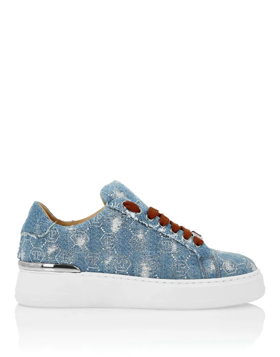 Denim Lo Top Sneakers Monogram Strass