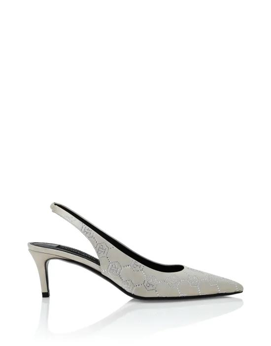 Satin Slingback Shoes Low Heels Monogram Strass