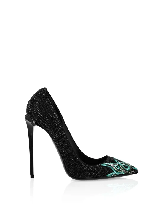 Suede Strass Decollete High Heels Flame