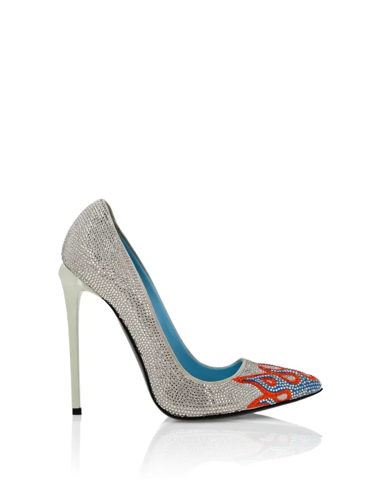 Suede Strass Decollete High Heels Flame