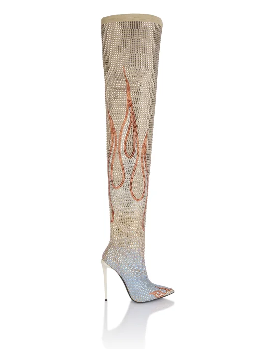Suede Strass Boots Hi-Heels Overknees Flame